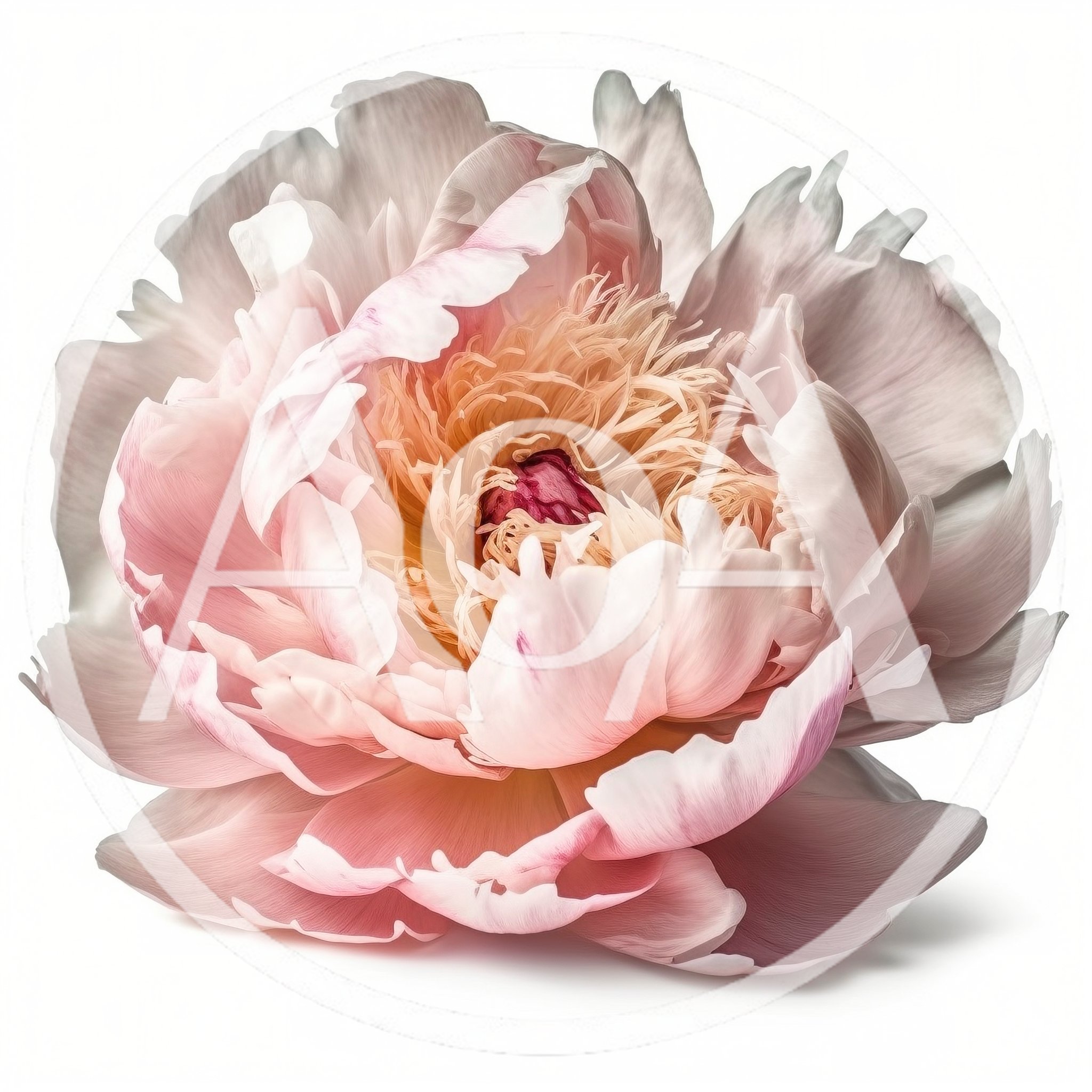 Single Pale Pink Peony Flower Isolated On White