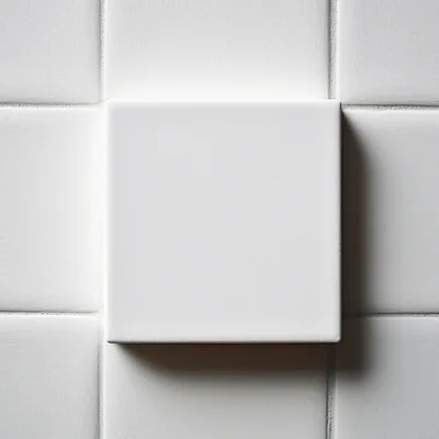 White Square Tile Floating Over Tiled Wall