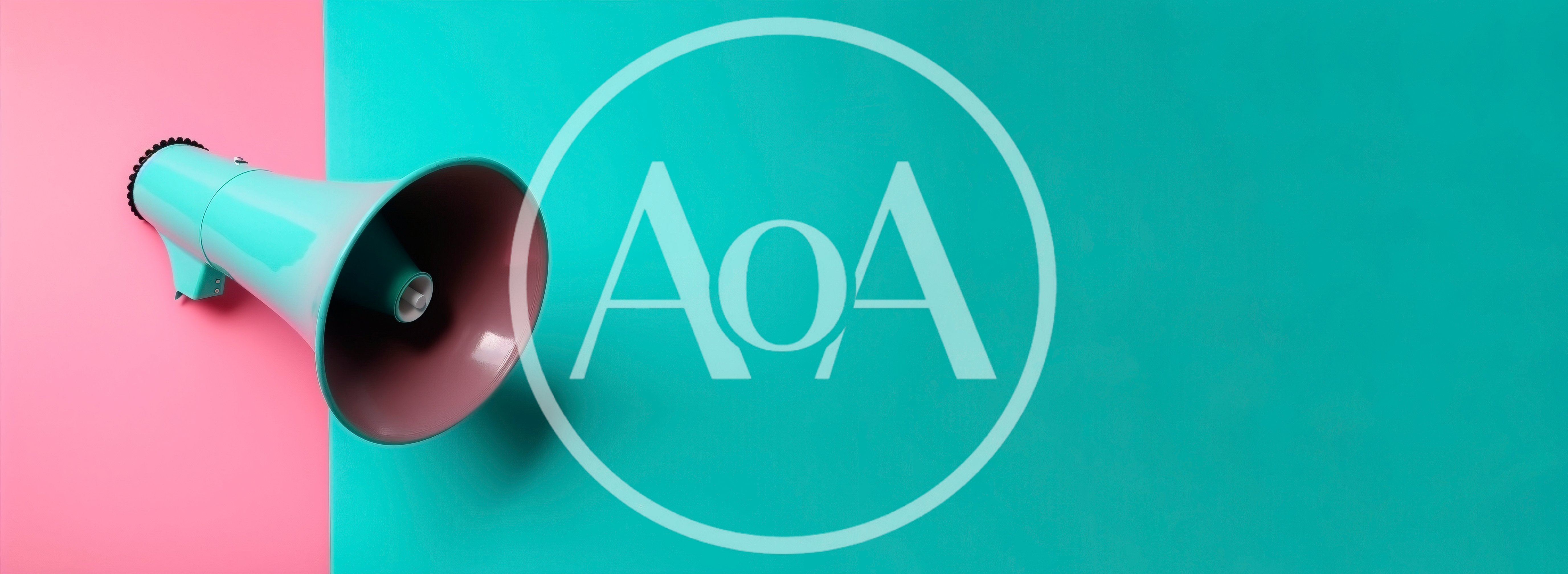 Turquoise Megaphone on Pink and Teal Background