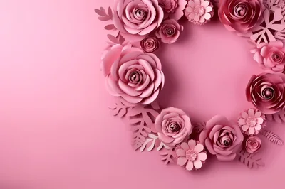 Pink Paper Flower Wreath Background
