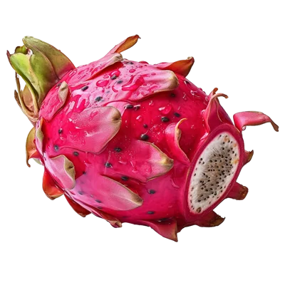Fresh Dragon Fruit With Water Droplets On White Background