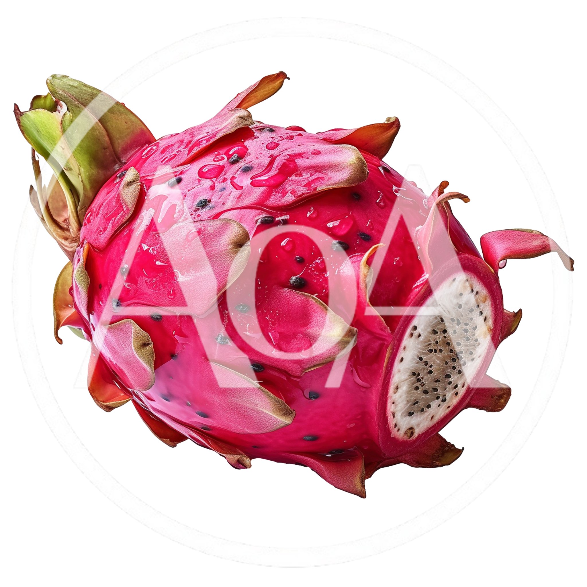 Fresh Dragon Fruit With Water Droplets On White Background