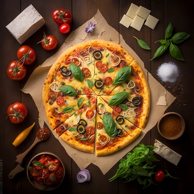 Top View Of A Freshly Baked Pizza With Ingredients
