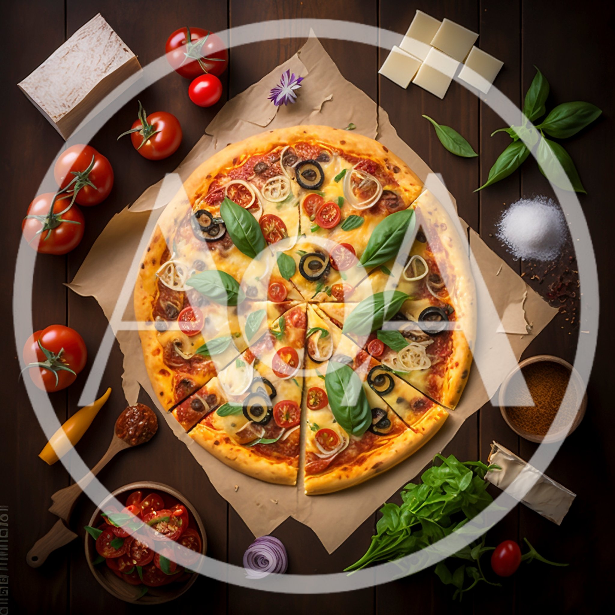 Top View Of A Freshly Baked Pizza With Ingredients