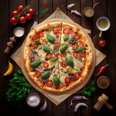Fresh Homemade Pizza With Vegetables On Wooden Table