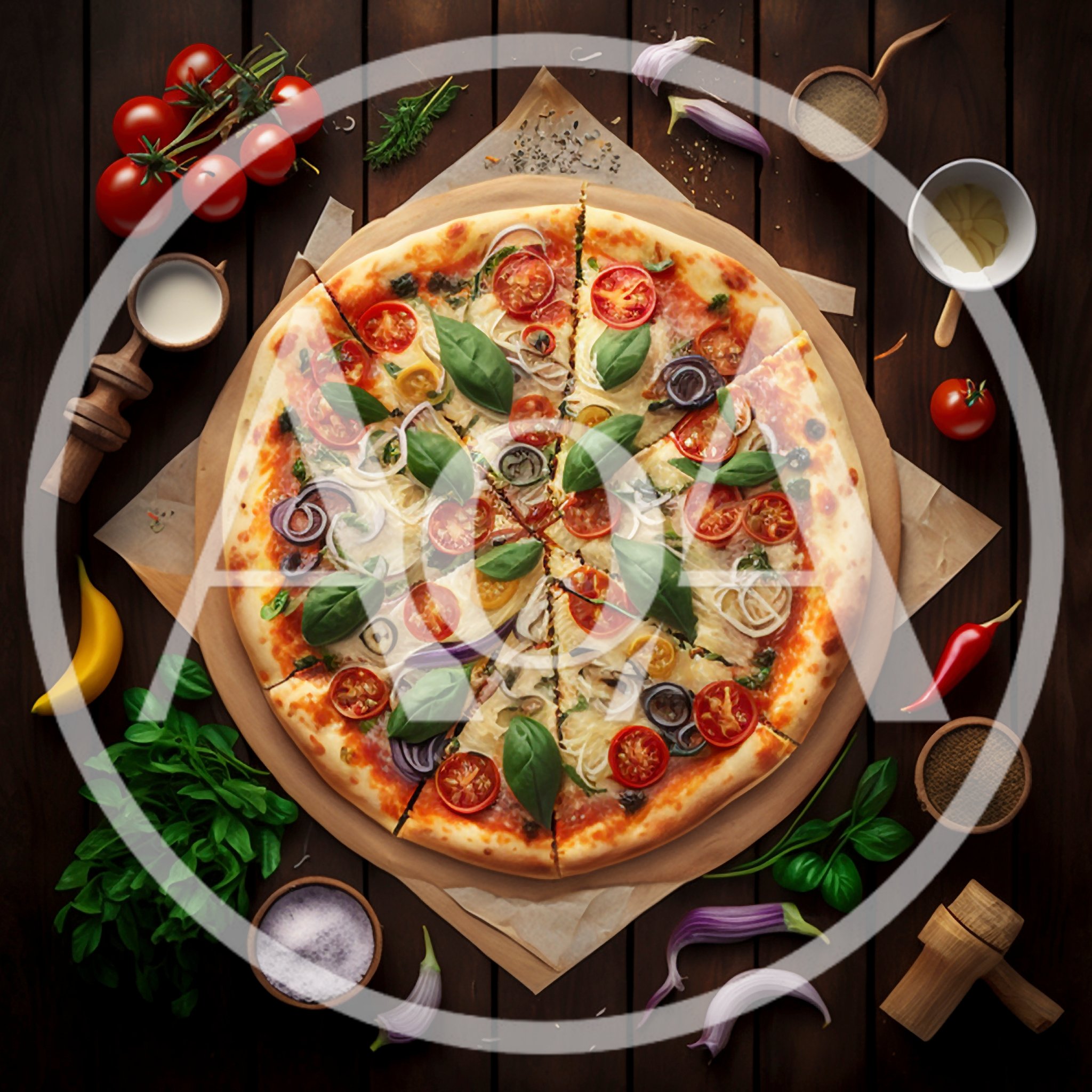 Fresh Homemade Pizza With Vegetables On Wooden Table