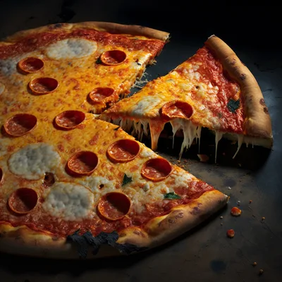 Fresh Pepperoni Pizza With A Slice Being Lifted