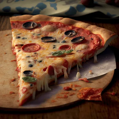 Single Slice Of Pepperoni And Olive Pizza