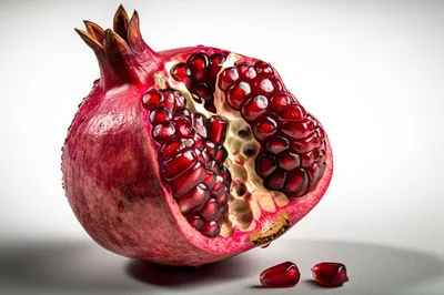 Fresh Cut Pomegranate Fruit With Loose Arils
