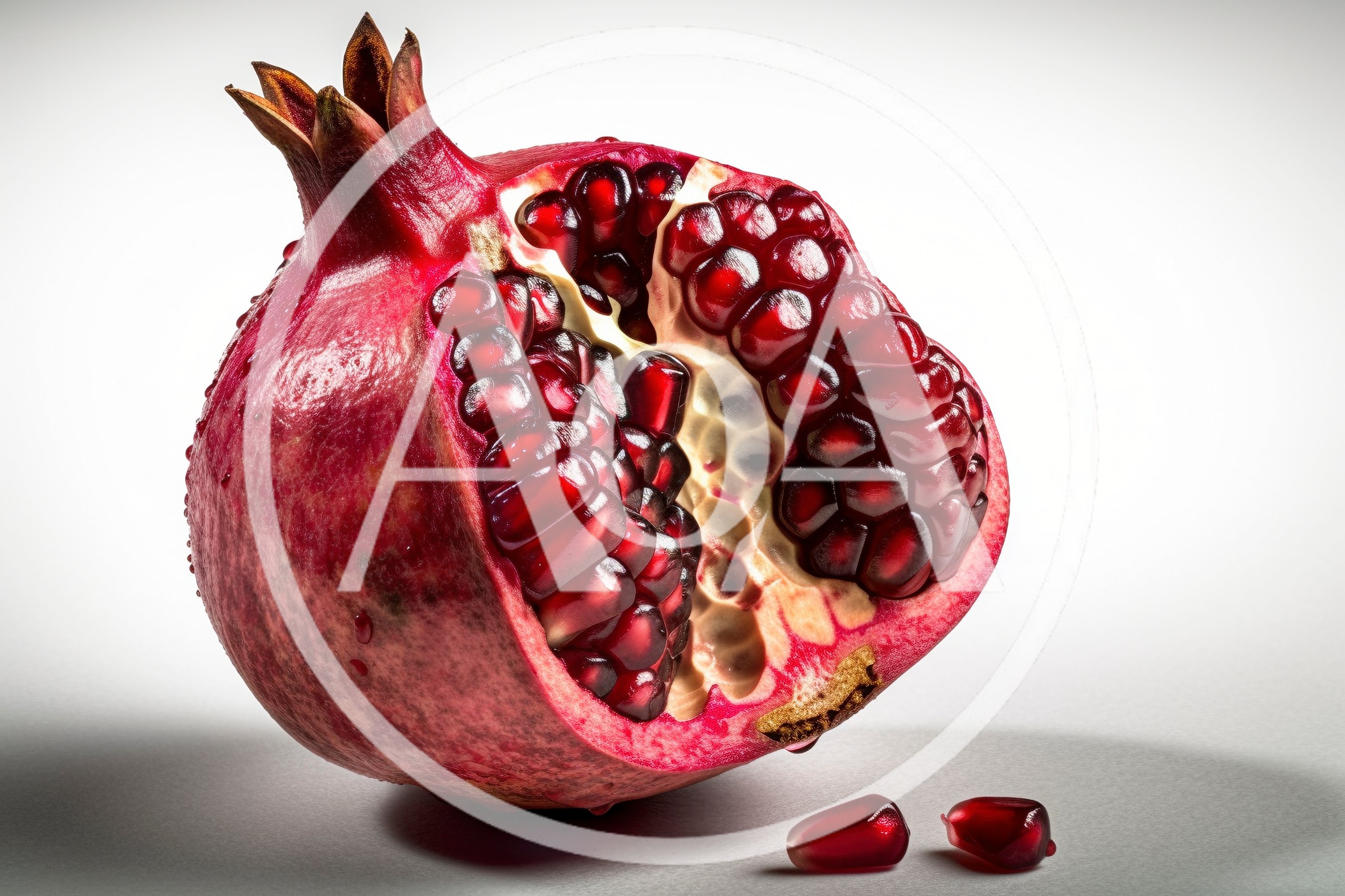 Fresh Cut Pomegranate Fruit With Loose Arils
