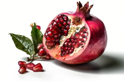 Fresh Pomegranate Fruit Cut Open With Seeds