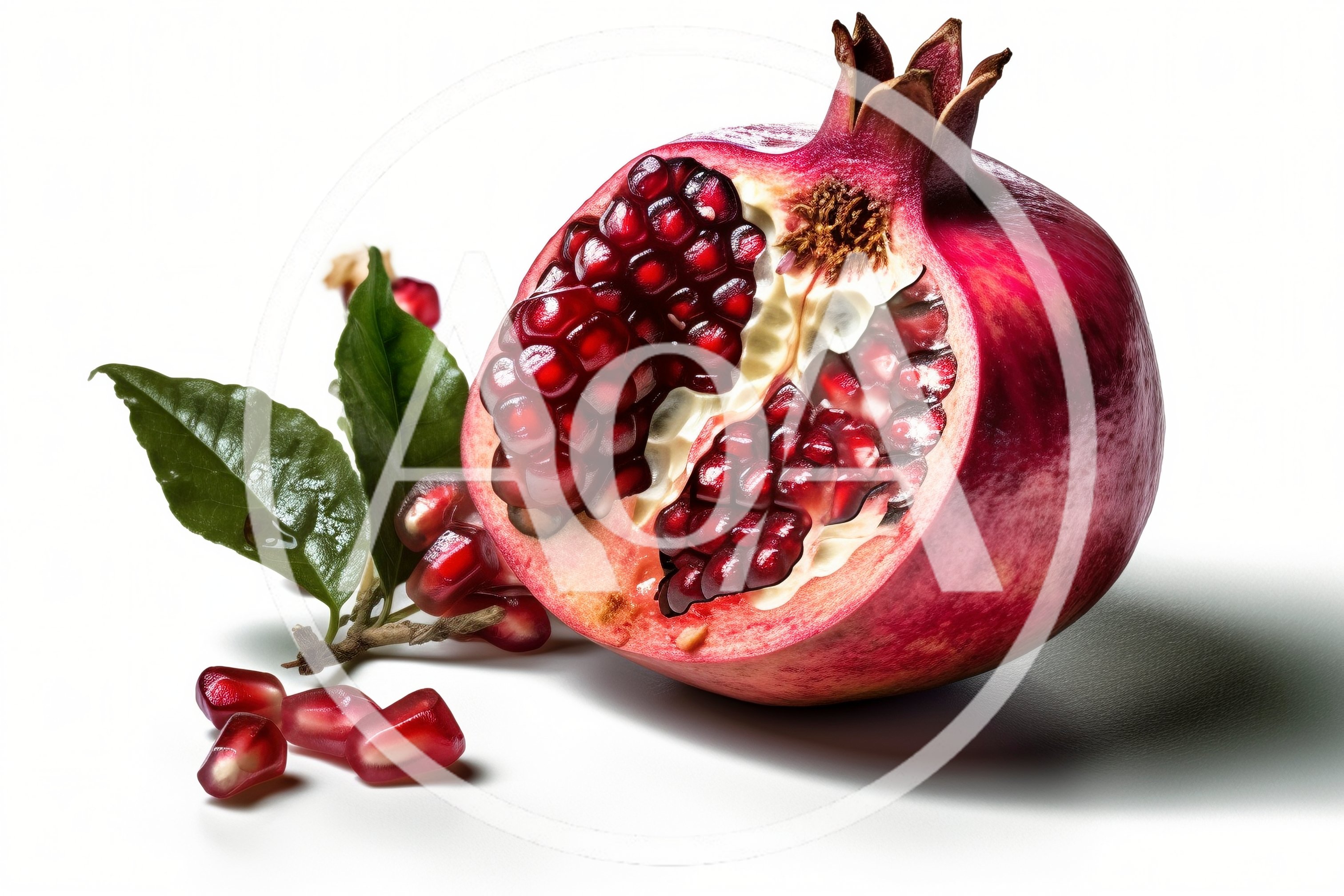 Fresh Pomegranate Fruit Cut Open With Seeds