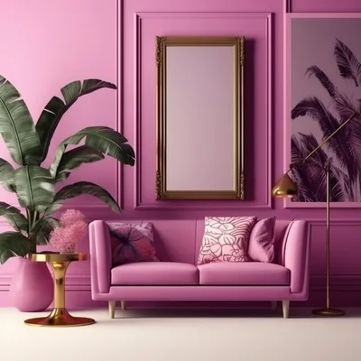 Modern Pink Living Room Interior With Sofa