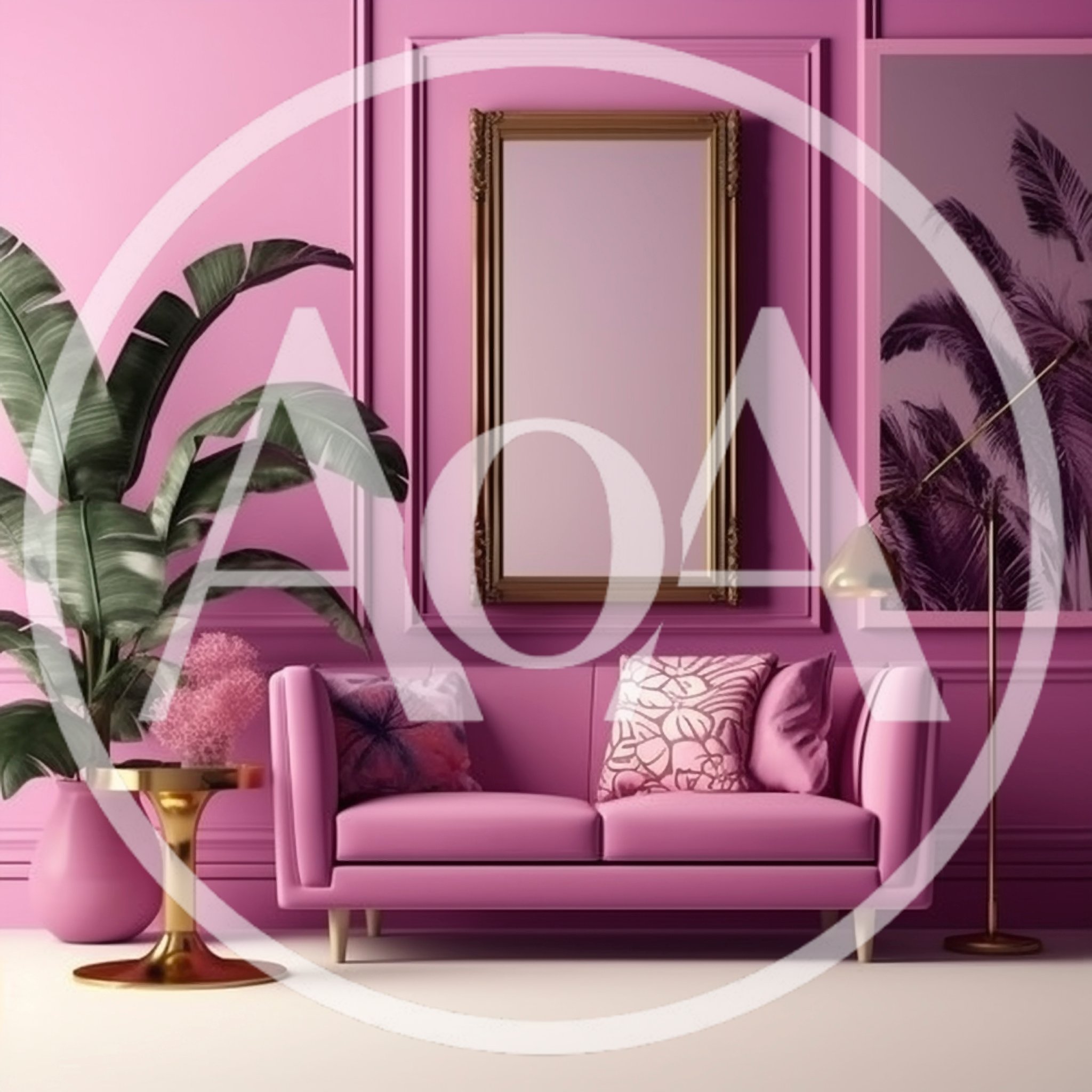 Modern Pink Living Room Interior With Sofa