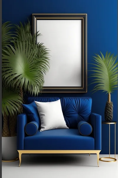 Modern Blue Velvet Armchair With Gold Accents