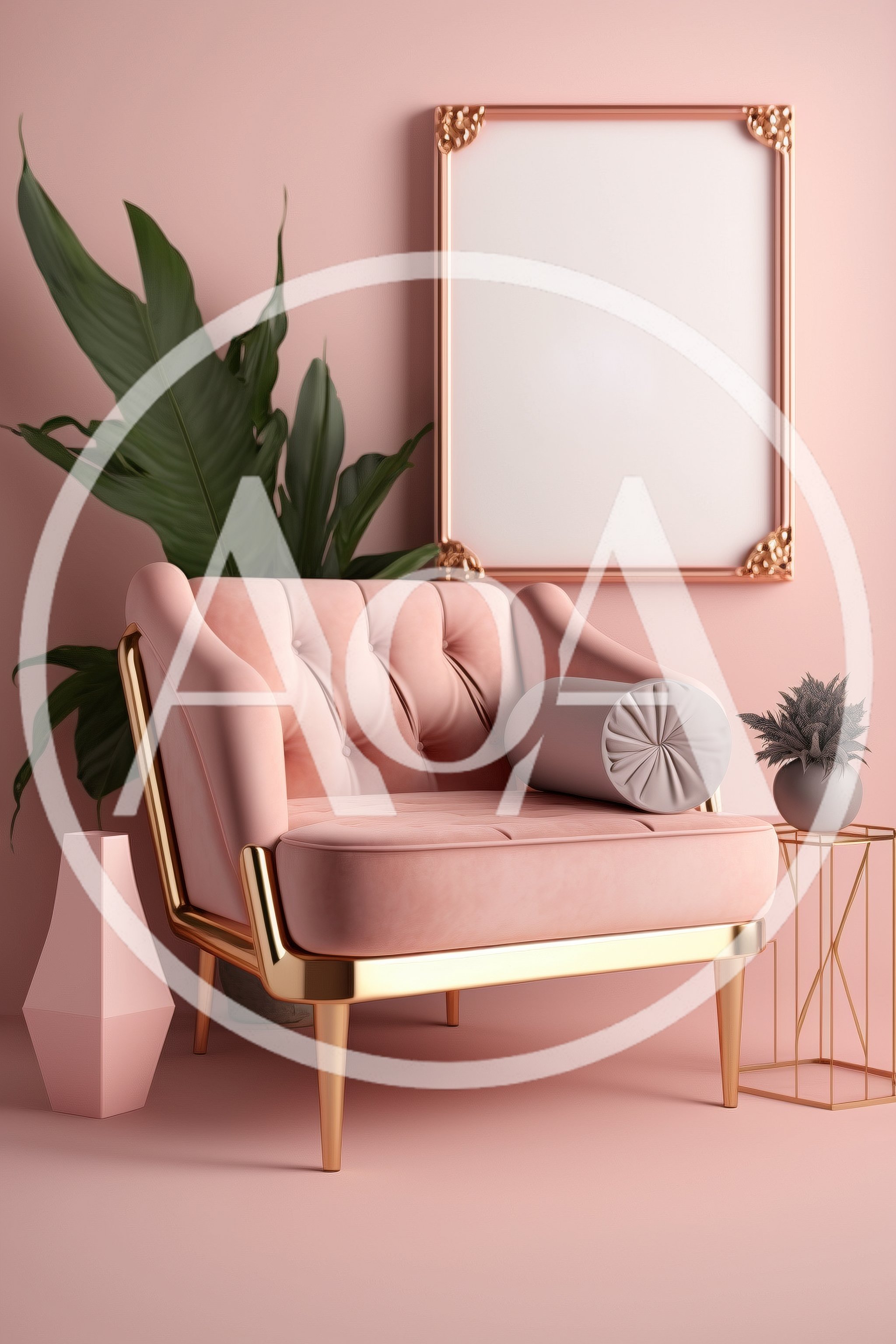 Elegant Pink Velvet Armchair In Modern Interior