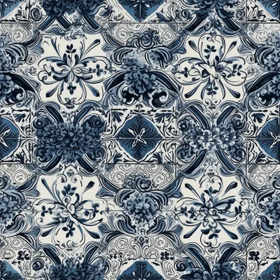 Seamless Blue And White Damask Tile Pattern