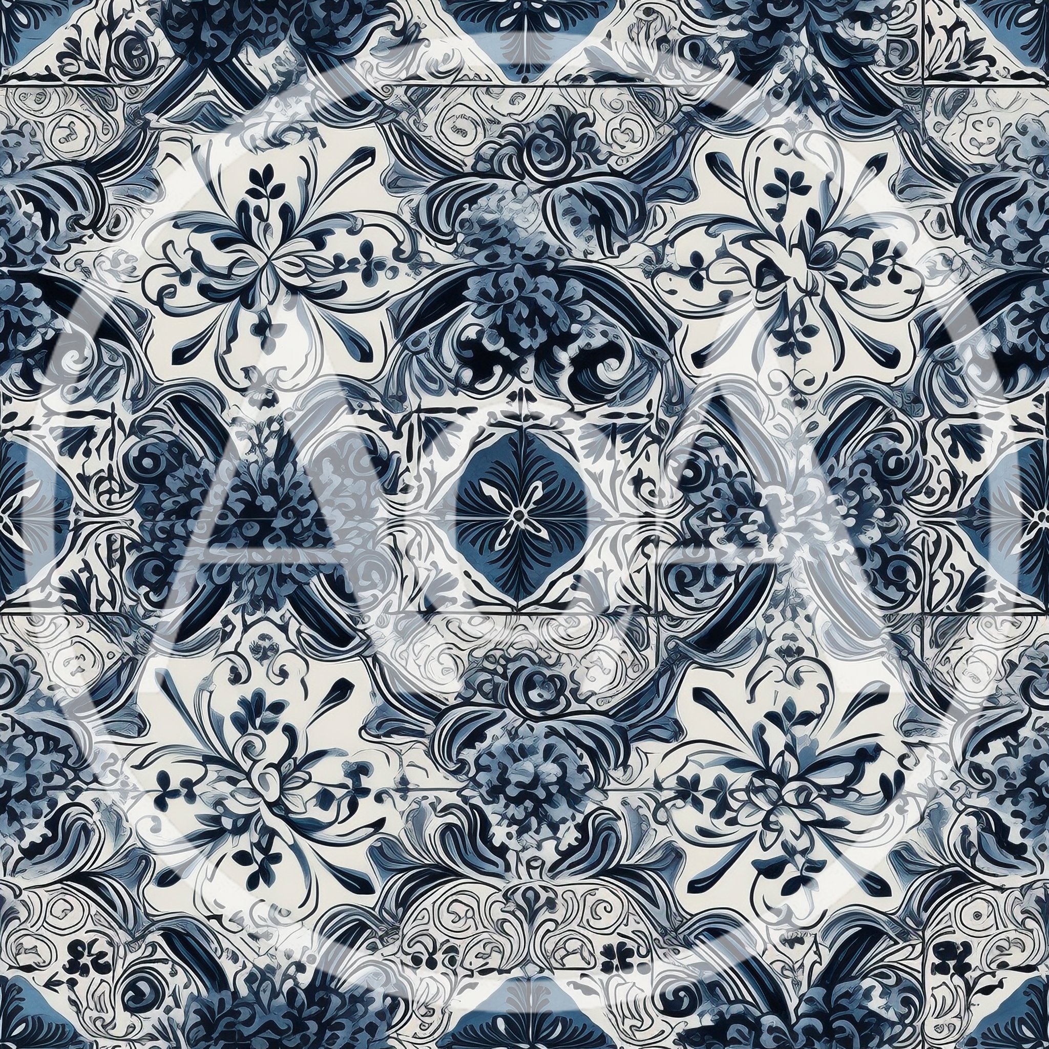 Seamless Blue And White Damask Tile Pattern