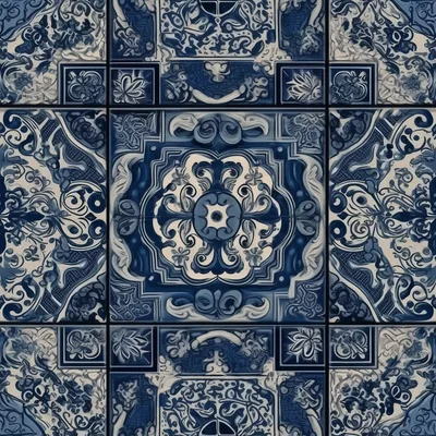Seamless Blue and White Portuguese Azulejo Tile Pattern