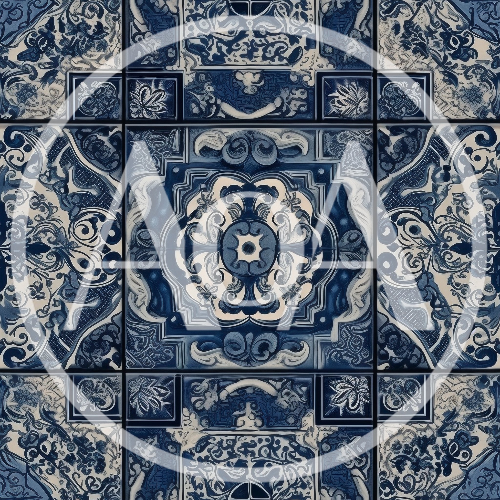Seamless Blue and White Portuguese Azulejo Tile Pattern