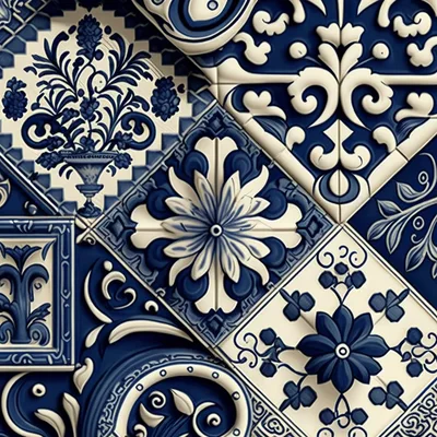 Blue and White Decorative Ceramic Tile Pattern