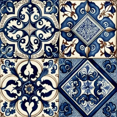 Traditional Portuguese Azulejo Ceramic Tile Pattern