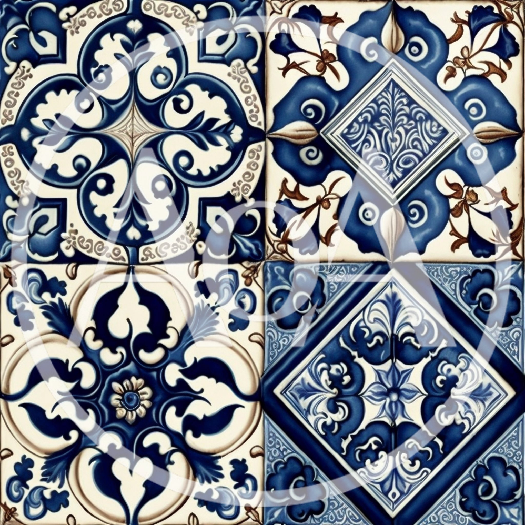 Traditional Portuguese Azulejo Ceramic Tile Pattern