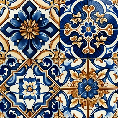 Traditional Portuguese Azulejo Ceramic Tile Pattern
