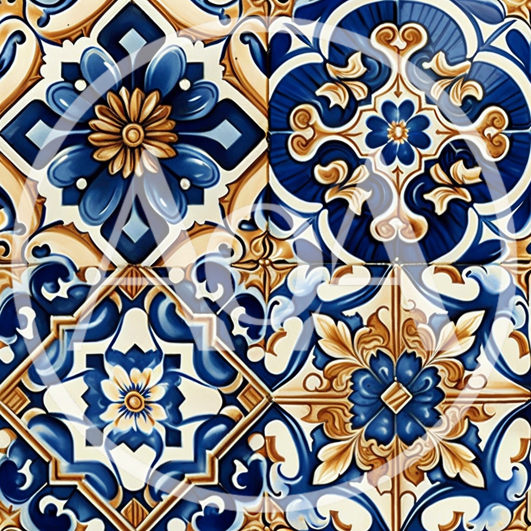 Traditional Portuguese Azulejo Ceramic Tile Pattern