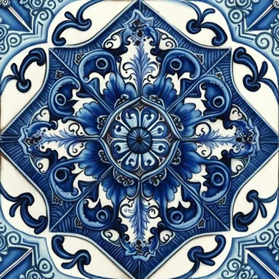 Intricate Blue And White Portuguese Azulejo Tile Pattern
