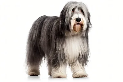 Bearded Collie Standing Against A White Background