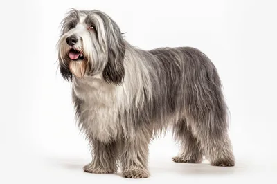 Bearded Collie Standing Against A White Background