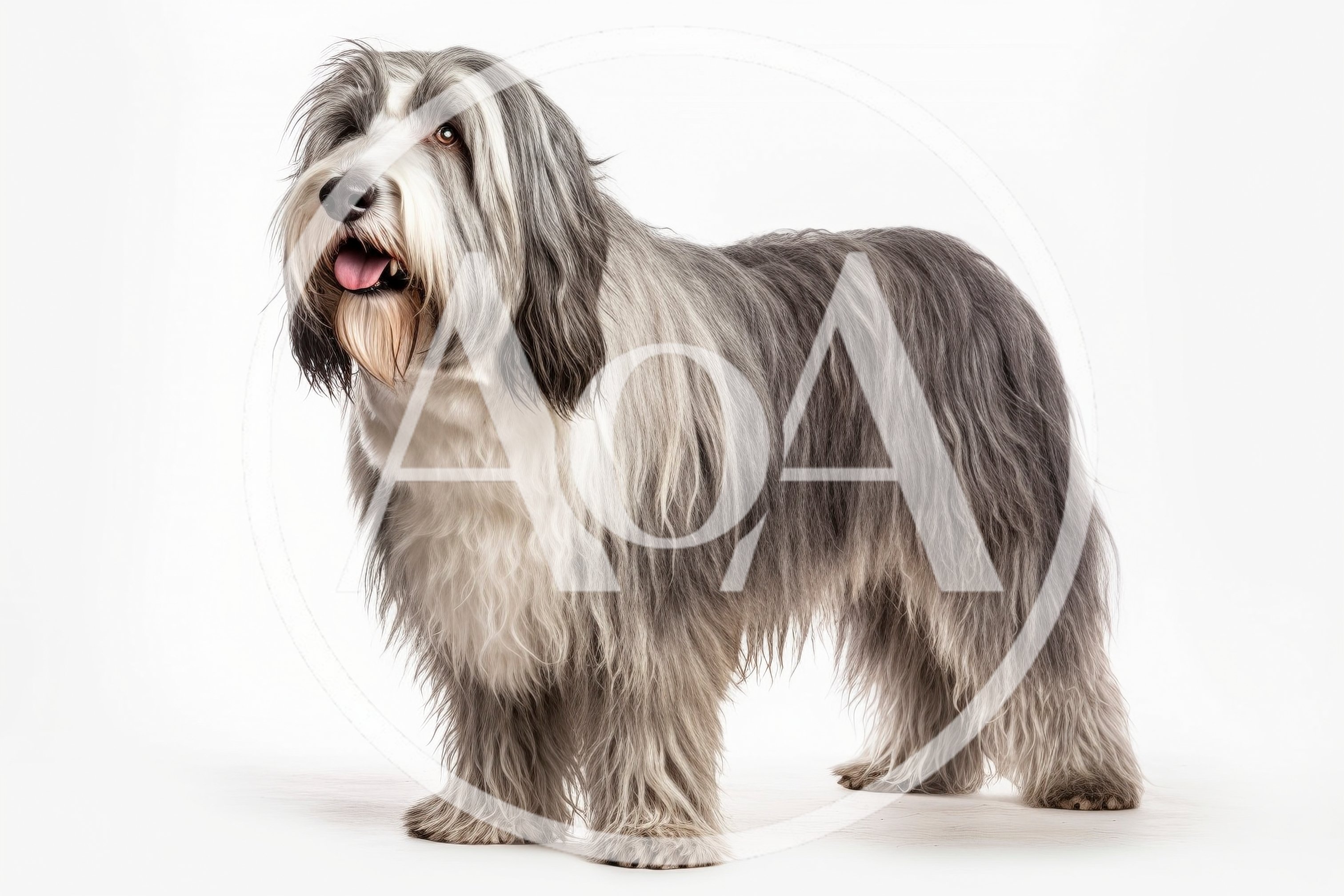 Bearded Collie Standing Against A White Background