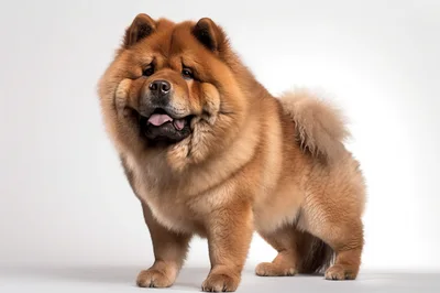 Fluffy Chow Chow Dog Standing On White Background