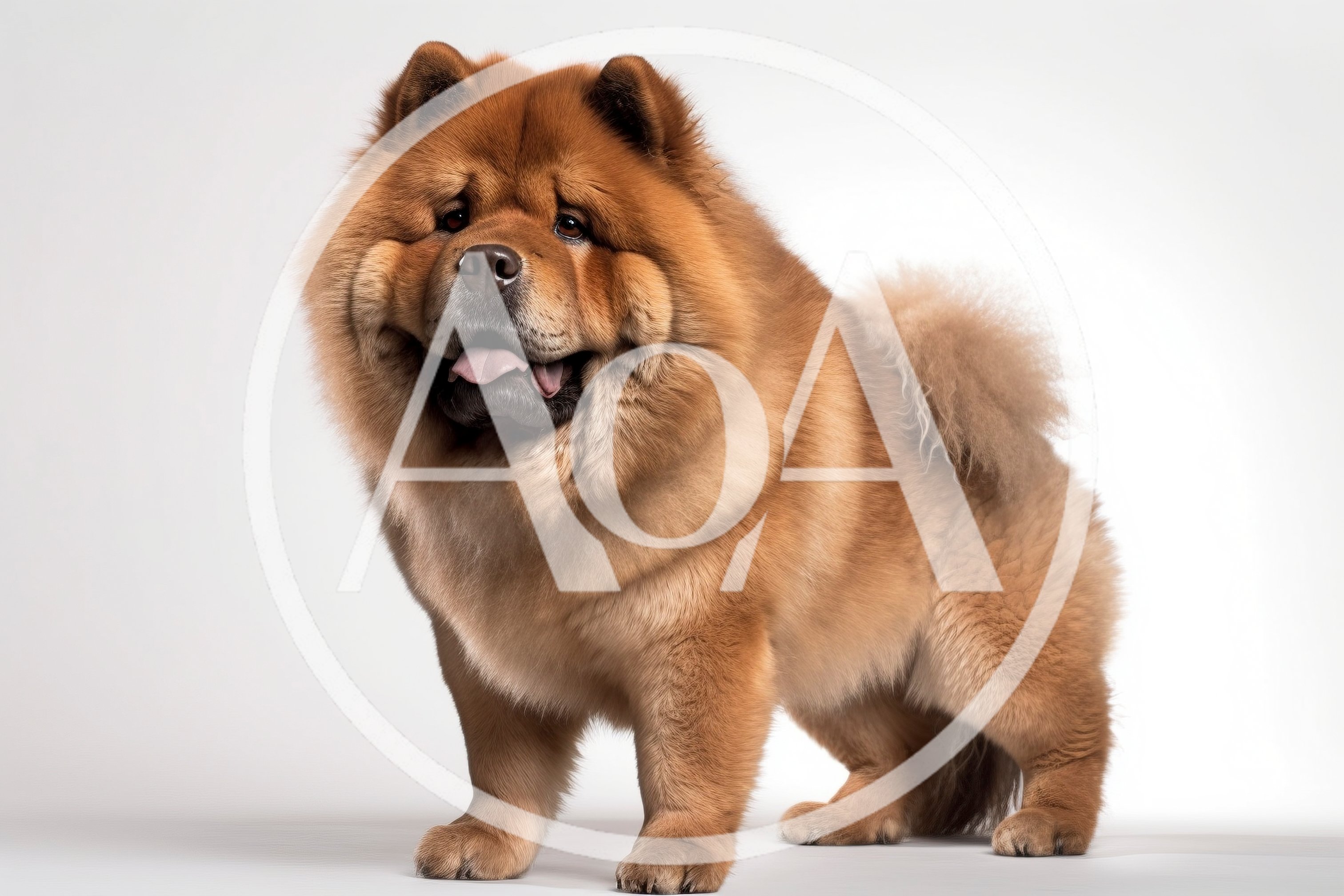 Fluffy Chow Chow Dog Standing On White Background