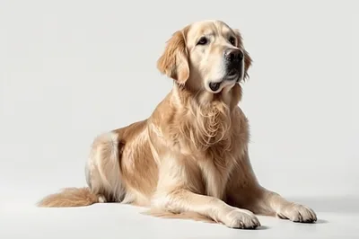 Golden Retriever Dog Sitting On White Background