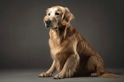 Golden Retriever Sitting In Studio Portrait