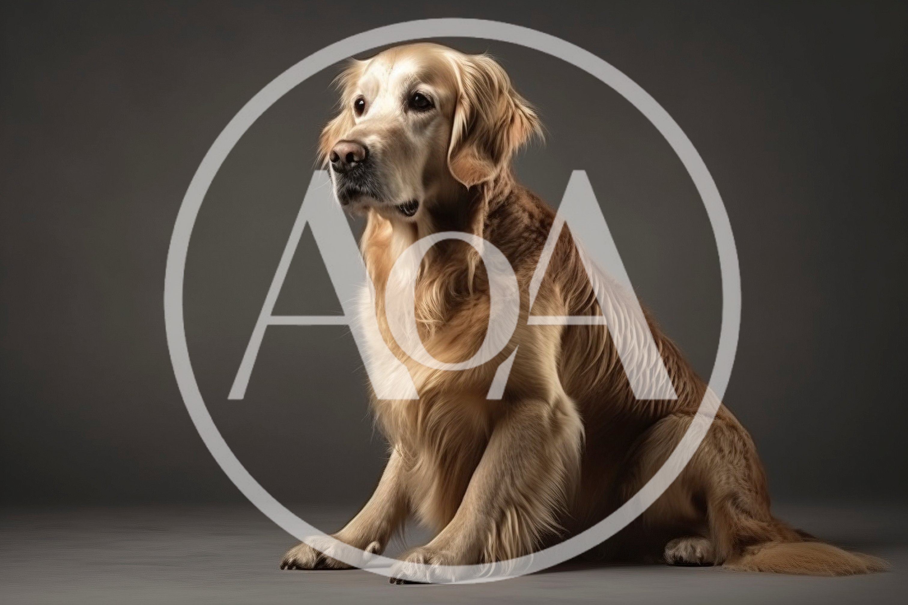 Golden Retriever Sitting In Studio Portrait