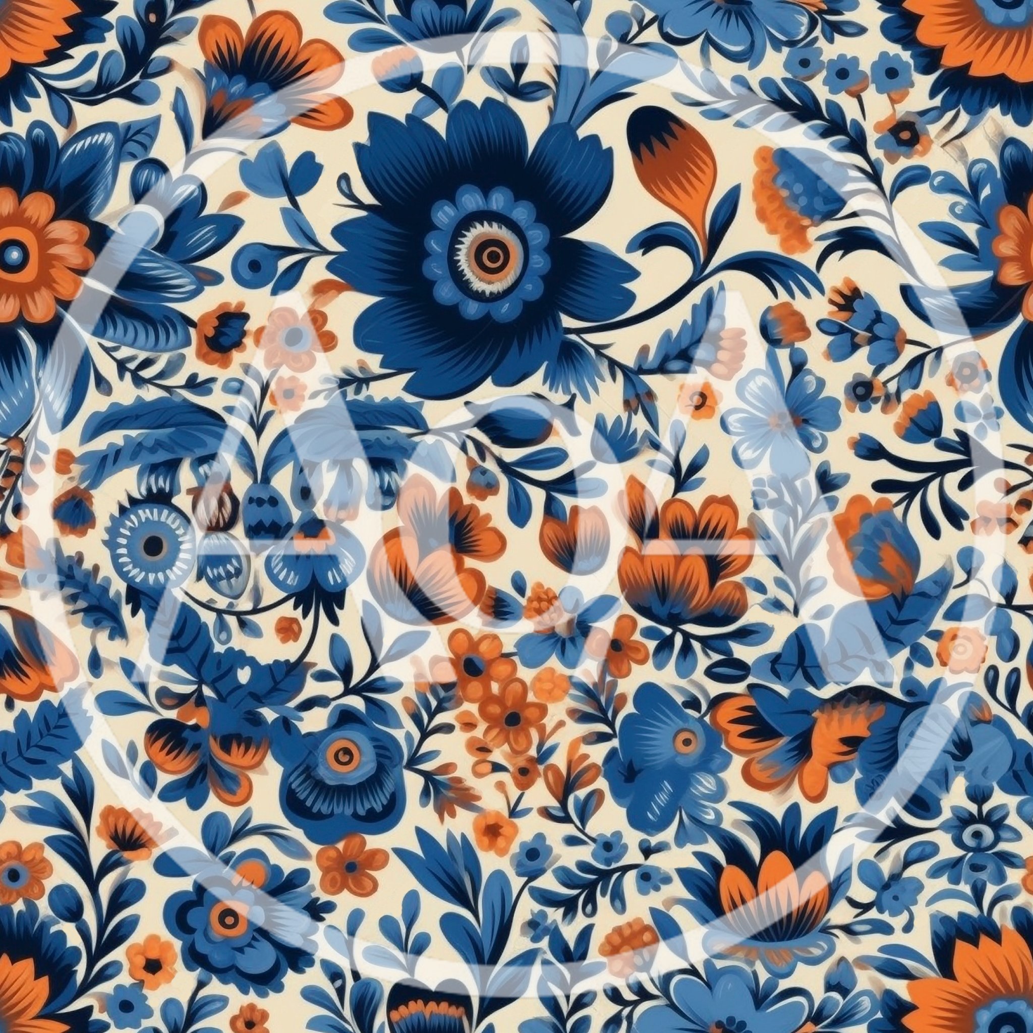 Seamless Floral Pattern With Blue And Orange Flowers