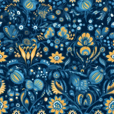Seamless Floral Pattern With Folk Art Style