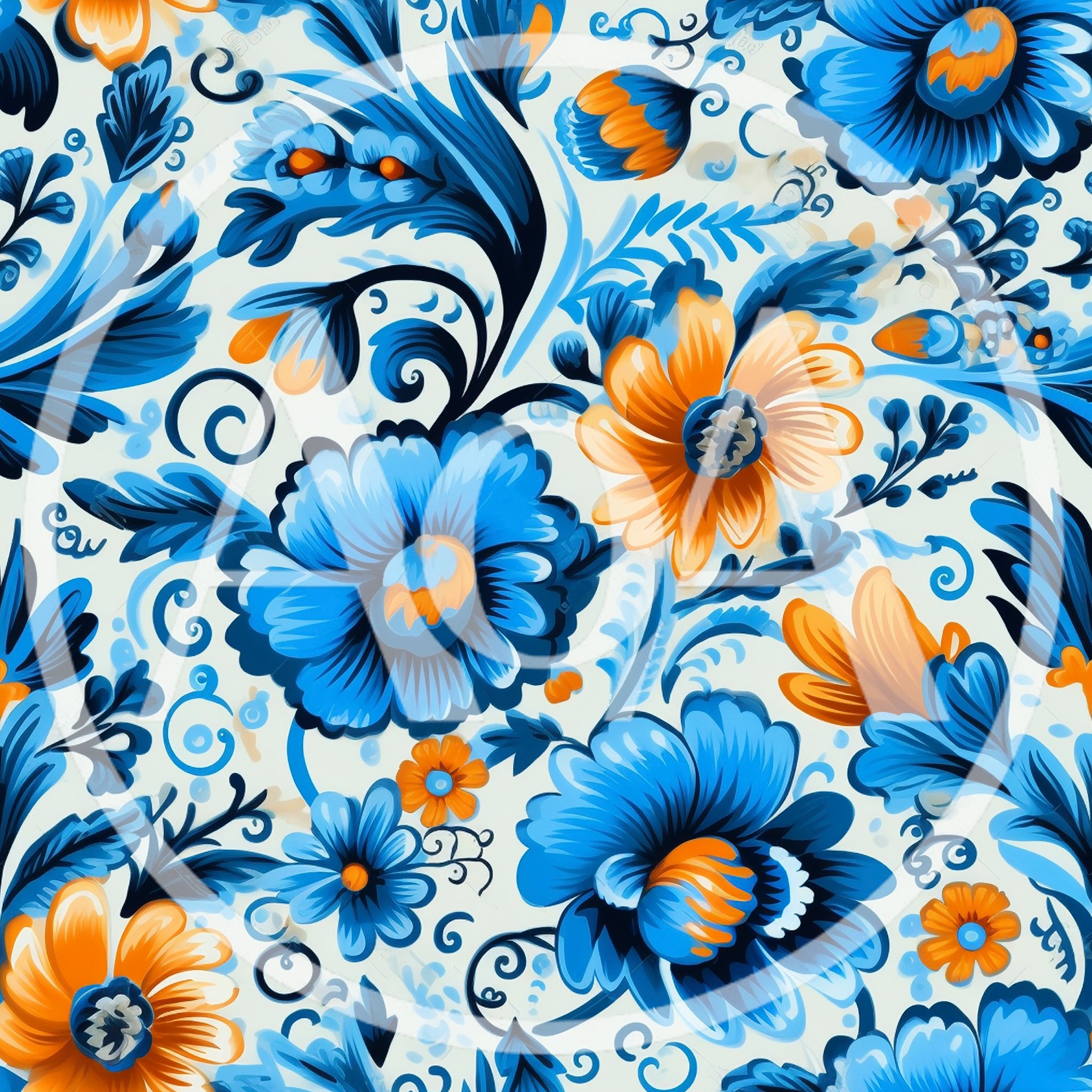 Seamless Floral Pattern With Blue And Orange Flowers
