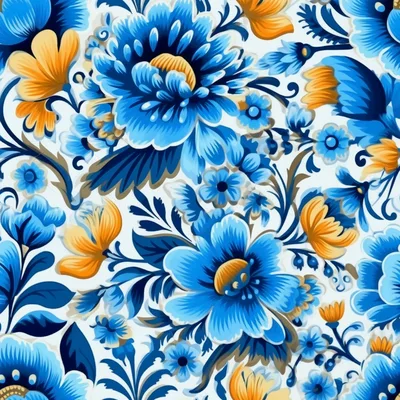 Floral Pattern With Blue And Yellow Flowers