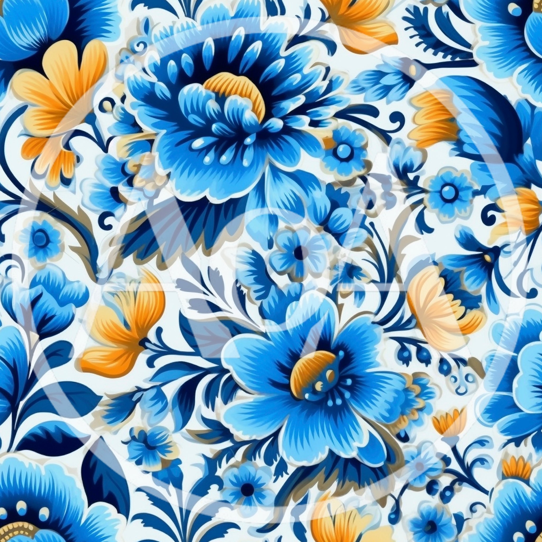 Floral Pattern With Blue And Yellow Flowers
