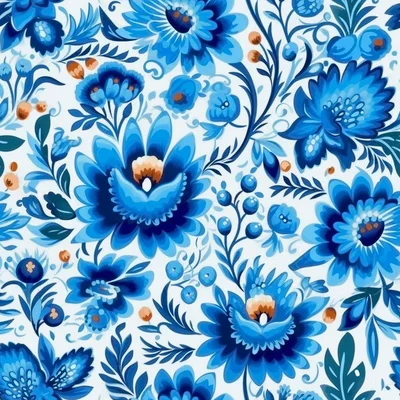 Blue Floral Pattern In Traditional Gzhel Style
