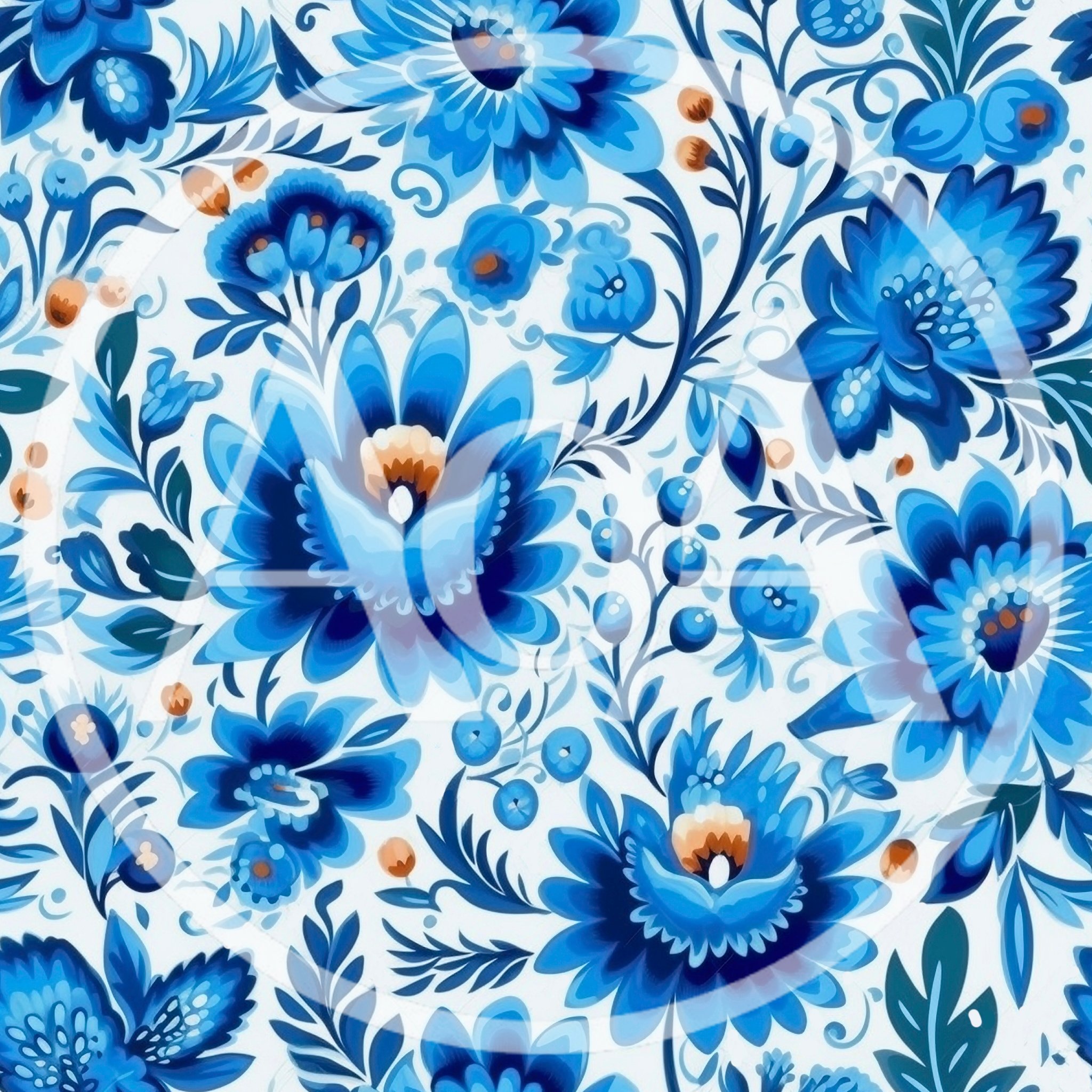 Blue Floral Pattern In Traditional Gzhel Style