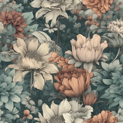 Seamless Floral Pattern With Vintage Botanical Illustrations
