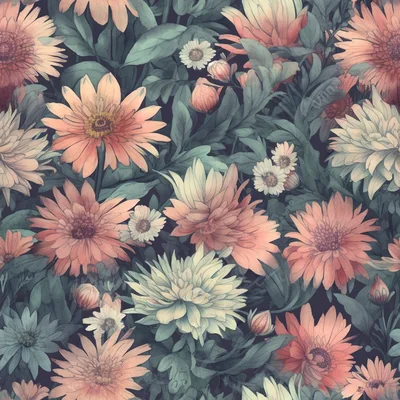 Seamless Floral Pattern With Pink And White Chrysanthemums