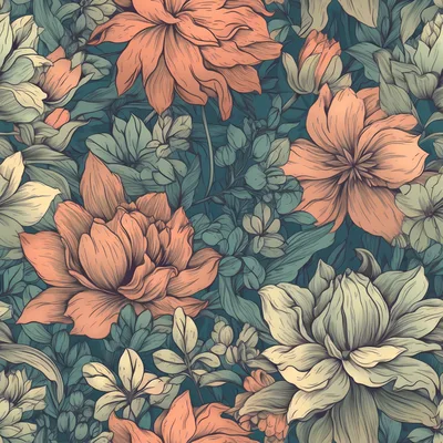 Seamless Floral Pattern With Peach And Cream Flowers