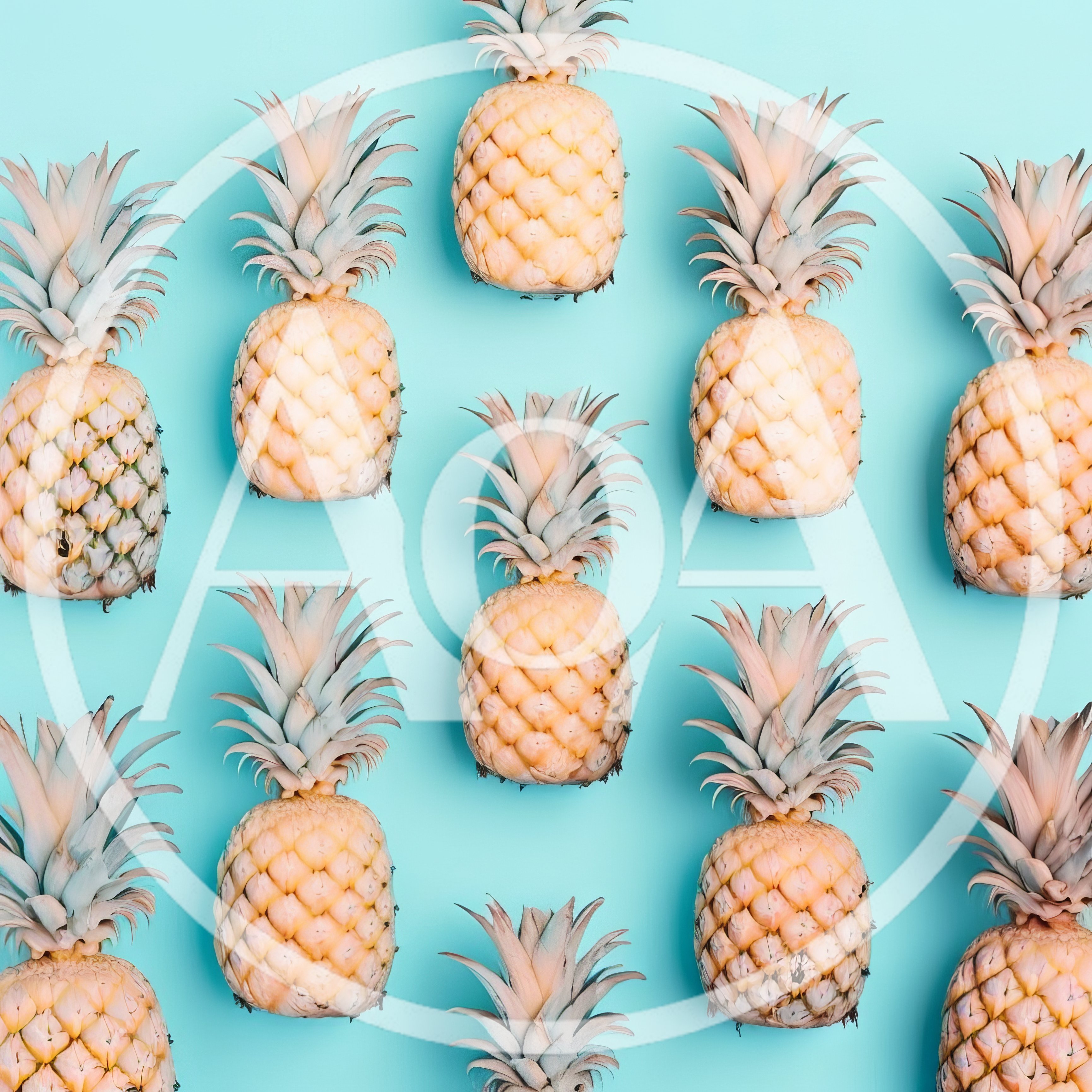 Pattern of Fresh Pineapples on Light Blue Background