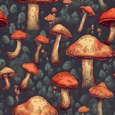 Seamless Pattern Of Hand Drawn Orange Mushrooms